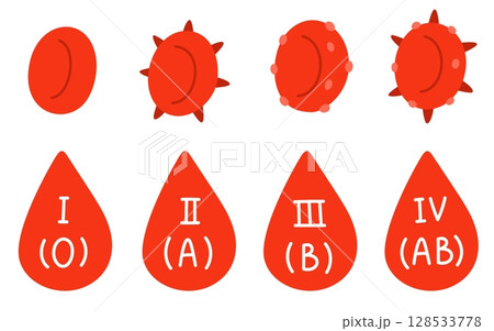 Blood drops with transfusion type icons. Platelet cells. Thrombocyte and erythrocyte. Liquid droplet. Medical plasma donation. Hematologic rhesus. Vector bloody test analysis symbols set Blood drops with transfusion type icons. Platelet cells. Thrombocyte and erythrocyte. Liquid droplet. Medical plasma donation. Hematologic rhesus. Vector bloody test analysis symbols set 128533778