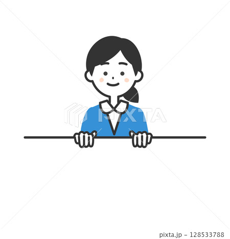 枠の上部につかまるスーツ姿の女性イラスト 128533788