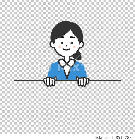 枠の上部につかまるスーツ姿の女性イラスト 128533788