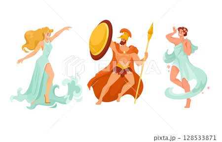 Fantastic Mythical Characters Depicted in a Colorful Illustrative and Artistic Style 128533871