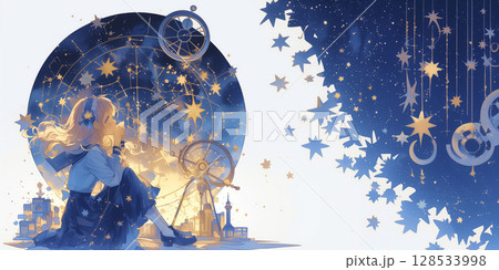 宇宙に思いを馳せる女の子 128533998