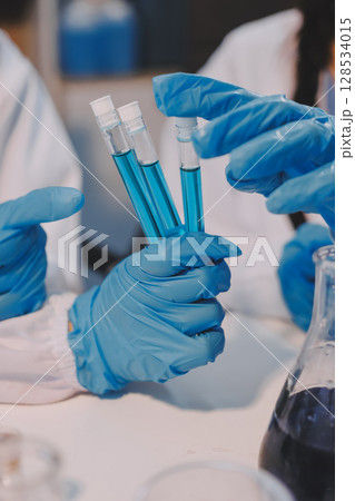 Modern Empty Science Laboratory With Microscopes, Test Tubes And Other Laboratory Equipments Modern Empty Science Laboratory With Microscopes, Test Tubes And Other Laboratory Equipments 128534015