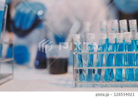 Modern Empty Science Laboratory With Microscopes, Test Tubes And Other Laboratory Equipments 128534021