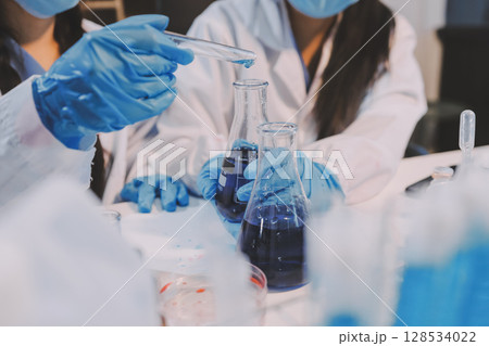 Modern Empty Science Laboratory With Microscopes, Test Tubes And Other Laboratory Equipments 128534022