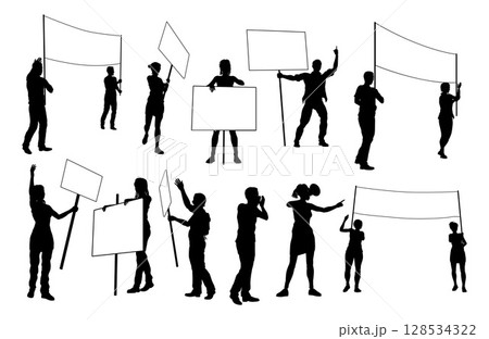 Protest Rally March Banner Sign Silhouette People Protest Rally March Banner Sign Silhouette People 128534322