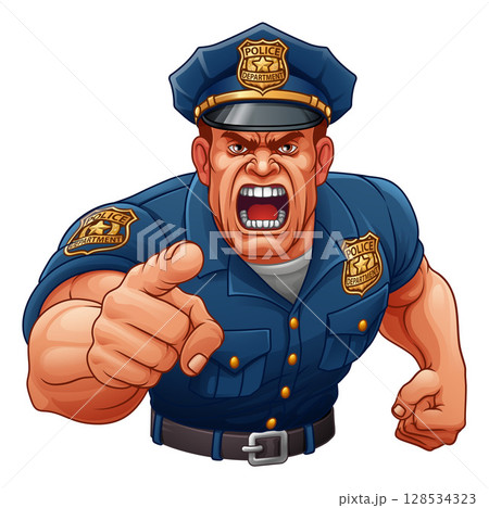 Policeman Angry Police Man Cartoon Character Cop Policeman Angry Police Man Cartoon Character Cop 128534323