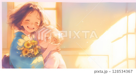 抱きしめ合う親子 128534367