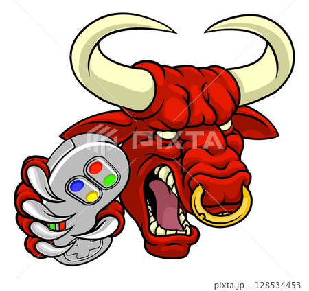 Bull Minotaur Longhorn Cow Gamer Mascot Cartoon Bull Minotaur Longhorn Cow Gamer Mascot Cartoon 128534453