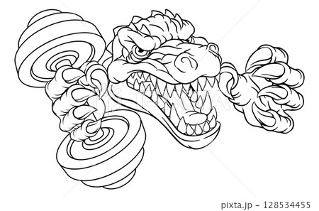 Crocodile Dinosaur Alligator Weight Lifting Mascot Crocodile Dinosaur Alligator Weight Lifting Mascot 128534455