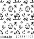 Seamless doodles pattern with bakery elements black on white 128534492