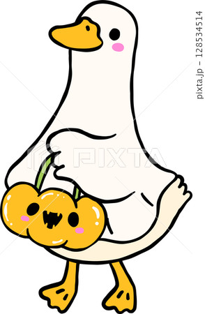 Cute Halloween Silly Goose doodle spooky ghost sheet goose hand drawn, trick or treat 128534514