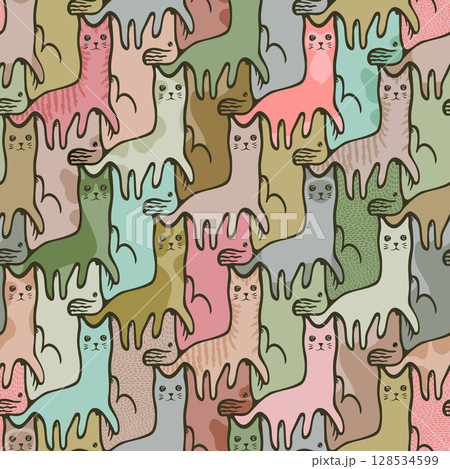 Seamless Escher Inspired Tessellation Pattern with Cats and Dogs in Soft Pastel Colors for Kids Products Seamless Escher Inspired Tessellation Pattern with Cats and Dogs in Soft Pastel Colors for Kids Products 128534599