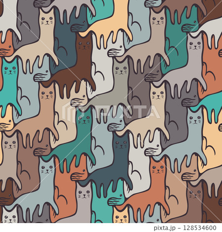 Seamless Escher Inspired Tessellation Pattern with Earthy Cats and Dogs in Soft Muted Tones Seamless Escher Inspired Tessellation Pattern with Earthy Cats and Dogs in Soft Muted Tones 128534600