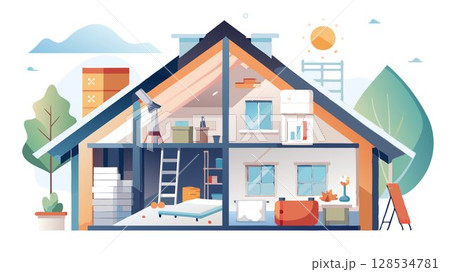 Improve insulation in attics, walls, and floors to minimize heat loss in winter and heat gain in summer, lowering energy costs. 128534781