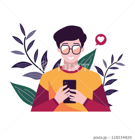 Boy Reacts to Chat Notification on His Phone Boy Reacts to Chat Notification on His Phone 128534920