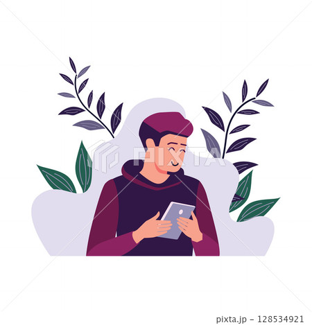 Boy Reacts to Chat Notification on His Phone Boy Reacts to Chat Notification on His Phone 128534921