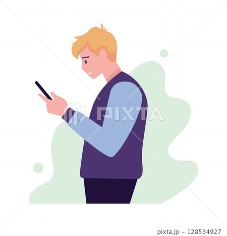 Boy Standing Still Eyes Locked on Screen Boy Standing Still Eyes Locked on Screen 128534927