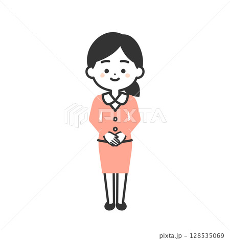 スーツ姿の3頭身女性イラスト 128535069
