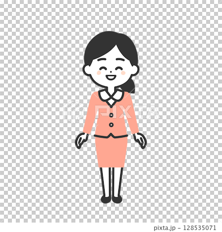 Illustration of a smiling 3-headed woman in a suit 128535071