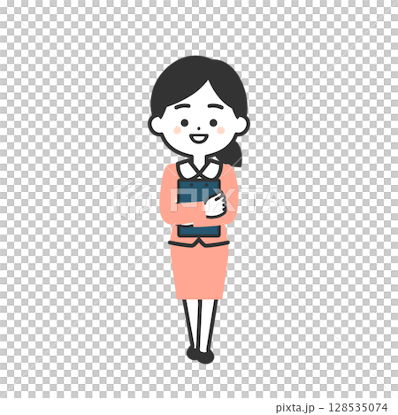 Illustration of a three-dimensional woman in a suit holding documents 128535074
