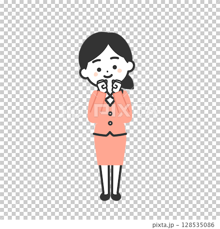 身穿西裝、雙手緊握的立體女性插圖 128535086