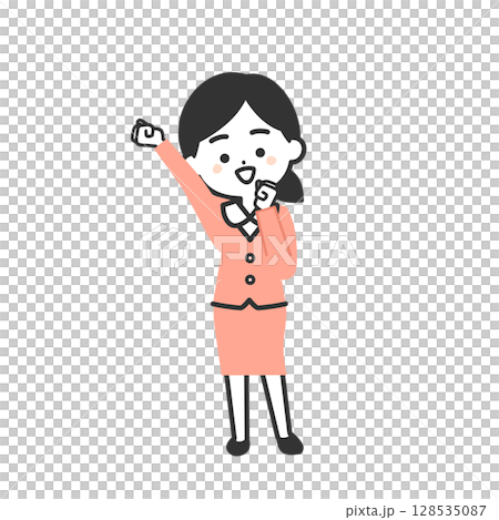 Illustration of a three-dimensional woman in a suit making a fist pump Illustration of a three-dimensional woman in a suit making a fist pump 128535087