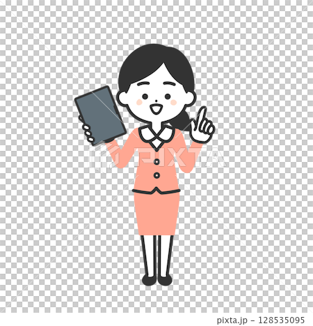 圖解:一位身穿西裝、手持平板電腦並指著 圖解:一位身穿西裝、手持平板電腦並指著 128535095