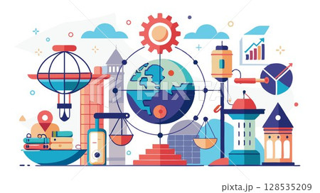 This powerful image embodies the complexity, scale, and interconnectedness of the modern global economy. 128535209
