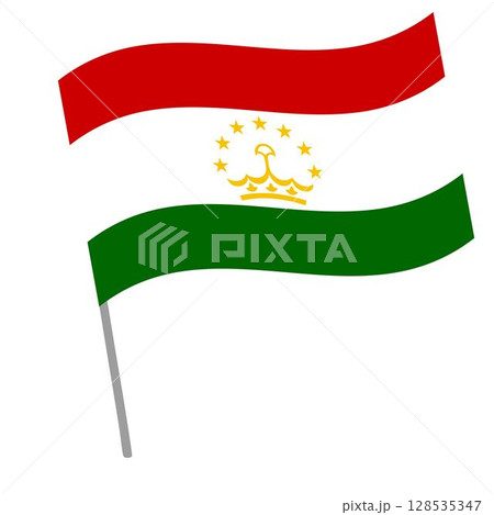 Tajikistan national flag flutters with flagpole Tajikistan national flag flutters with flagpole 128535347
