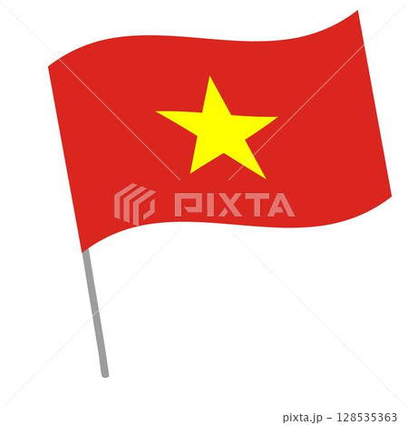 Vietnam national flag flutters with flagpole 128535363