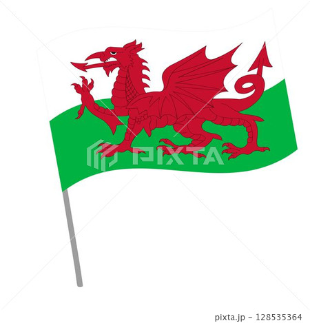 Wales national flag flutters with flagpole 128535364
