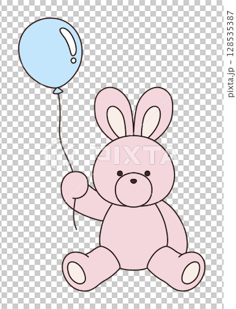 一隻可愛的毛絨兔子的向量插圖。兔子，圖標，氣球 128535387