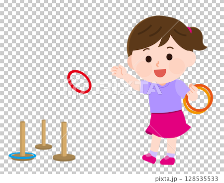 輪投げをして遊ぶ女の子　イラスト 128535533