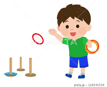 輪投げをして遊ぶ男の子　イラスト 128535534