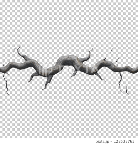 Twisted, bare tree branch with rough texture and intricate curves, isolated on transparent background, evokes sense of natural elegance and simplicity 128535763