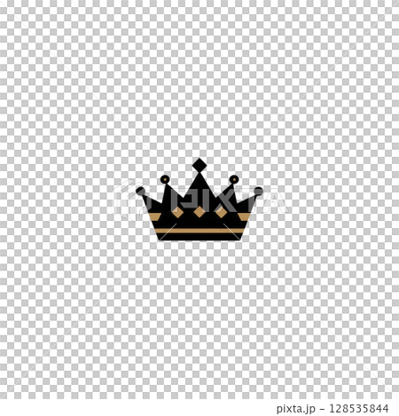 Simple, elegant black and gold crown icon with minimalist design, featuring geometric shapes and symmetrical pattern. crown symbolizes royalty, power, and prestige 128535844