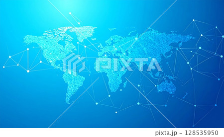 Blue digital world map illustration for global internet business and communication Blue digital world map illustration for global internet business and communication 128535950