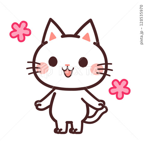 喜ぶ猫のかわいいキャラクター　イラスト素材 128535970