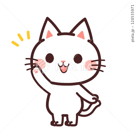 手を挙げる猫のかわいいキャラクター　イラスト素材 128535971
