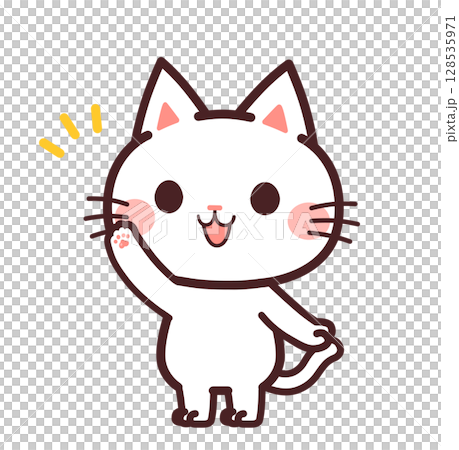 手を挙げる猫のかわいいキャラクター　イラスト素材 128535971