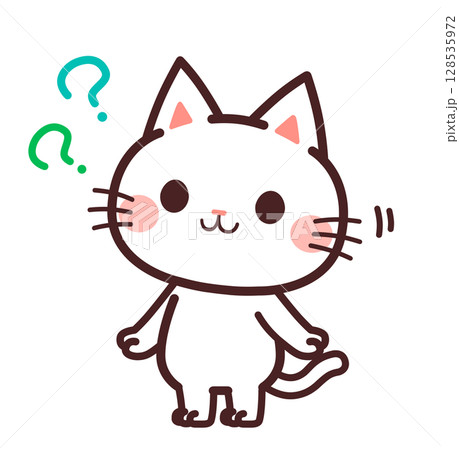 猫のかわいいキャラクター 疑問 ? イラスト素材 猫のかわいいキャラクター 疑問 ? イラスト素材 128535972