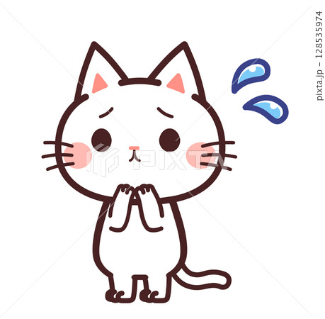 困っている猫のかわいいキャラクター　イラスト素材 128535974