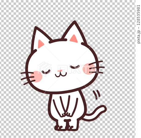 Cute cat character bowing left facing illustration Cute cat character bowing left facing illustration 128535981