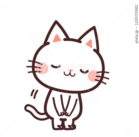 お辞儀する猫のかわいいキャラクター　右向き　イラスト素材 128535982