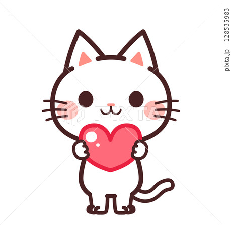 ハートを持っている猫のかわいいキャラクター イラスト素材 ハートを持っている猫のかわいいキャラクター イラスト素材 128535983
