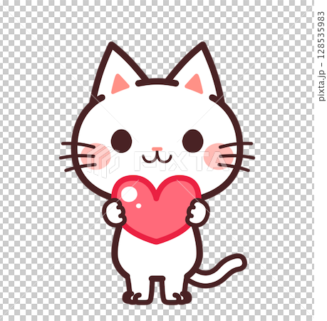 抱著心的可愛貓咪角色插畫素材 抱著心的可愛貓咪角色插畫素材 128535983