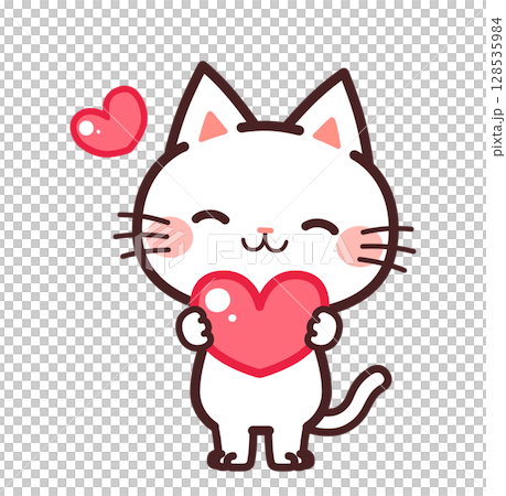 抱著心的可愛貓咪角色插畫素材 抱著心的可愛貓咪角色插畫素材 128535984