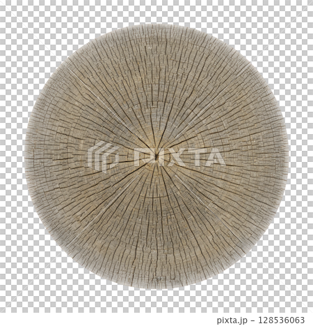 Cross section of tree trunk reveals intricate growth rings and natural textures, showcasing passage of time and beauty of nature. circular pattern is mesmerizing 128536063