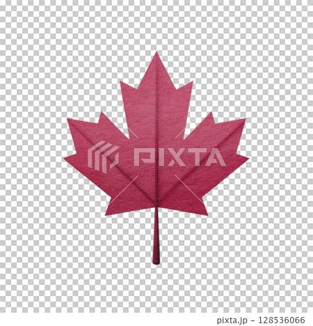 Red maple leaf with textured appearance is centered on plain background, symbolizing Canada and evoking sense of national pride 128536066