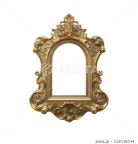 Ornate, vintage style gold picture frame with intricate baroque detailing and empty center, perfect for classic art displays 128536244